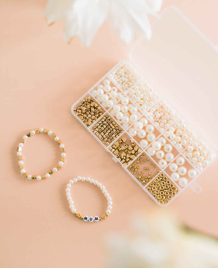 (720tlg.) Perlen DIY Schmuck Bastelset – Gold/Weiss