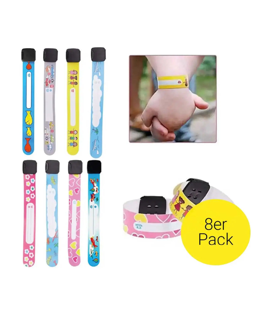 (8er) Kids Emergency ID Bracelet – Reusable