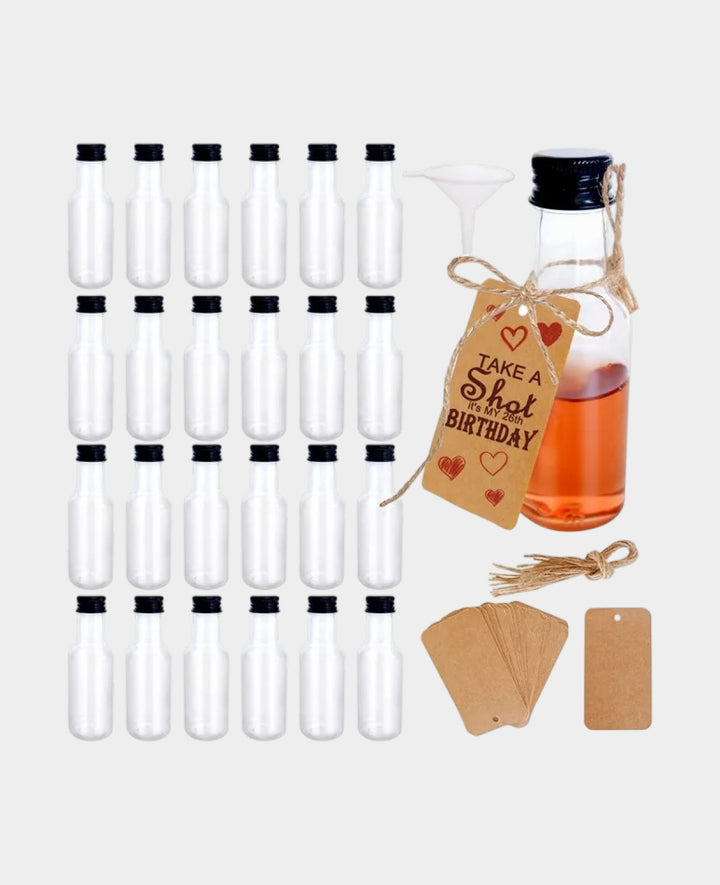Bouteilles Mini Shot, réutilisables, 50 ml, transparentes, lot de 24
