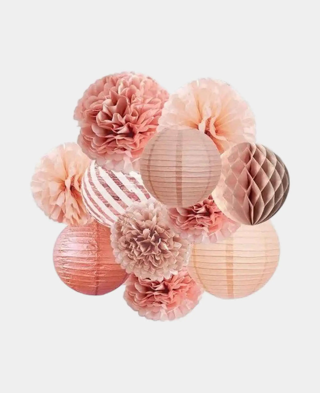 Décoration de fête Lampions Pompons en papier - Or rose, 11 pièces