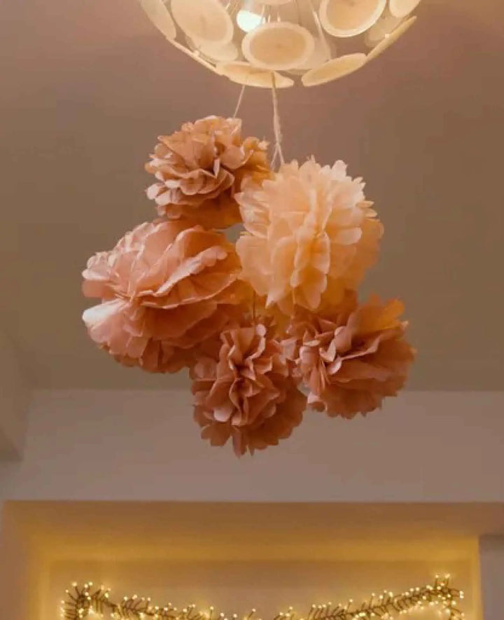 Décoration de fête Lampions Pompons en papier - Or rose, 11 pièces