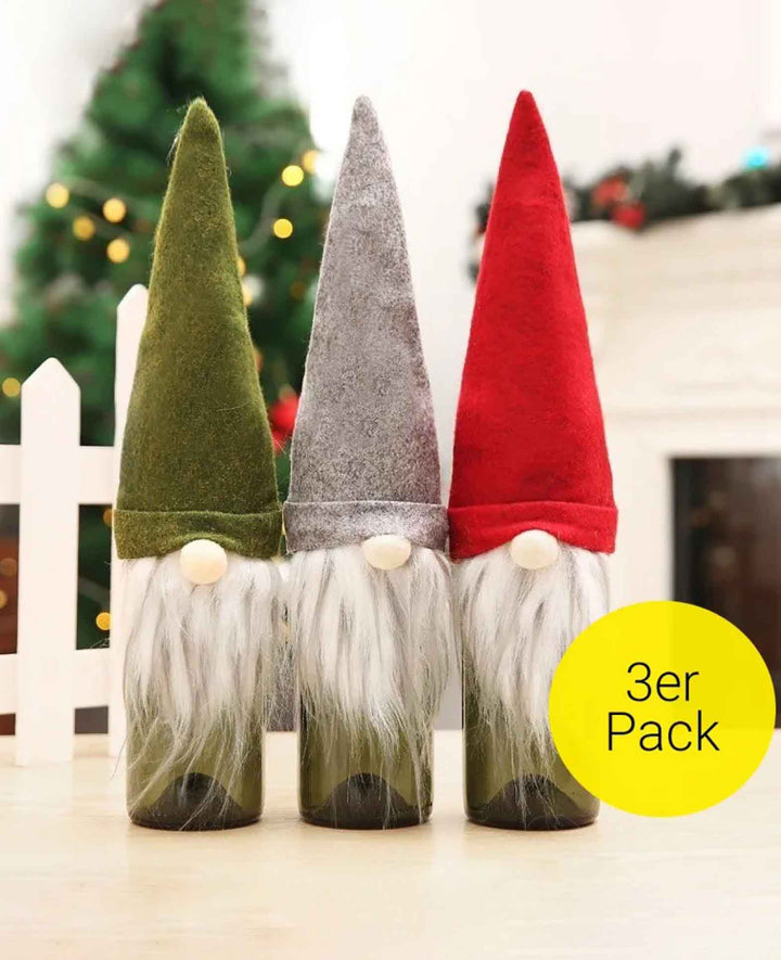 Wine Bottle Suit, Sparkling Wine Bottle Cover - Gnome, Set of 3