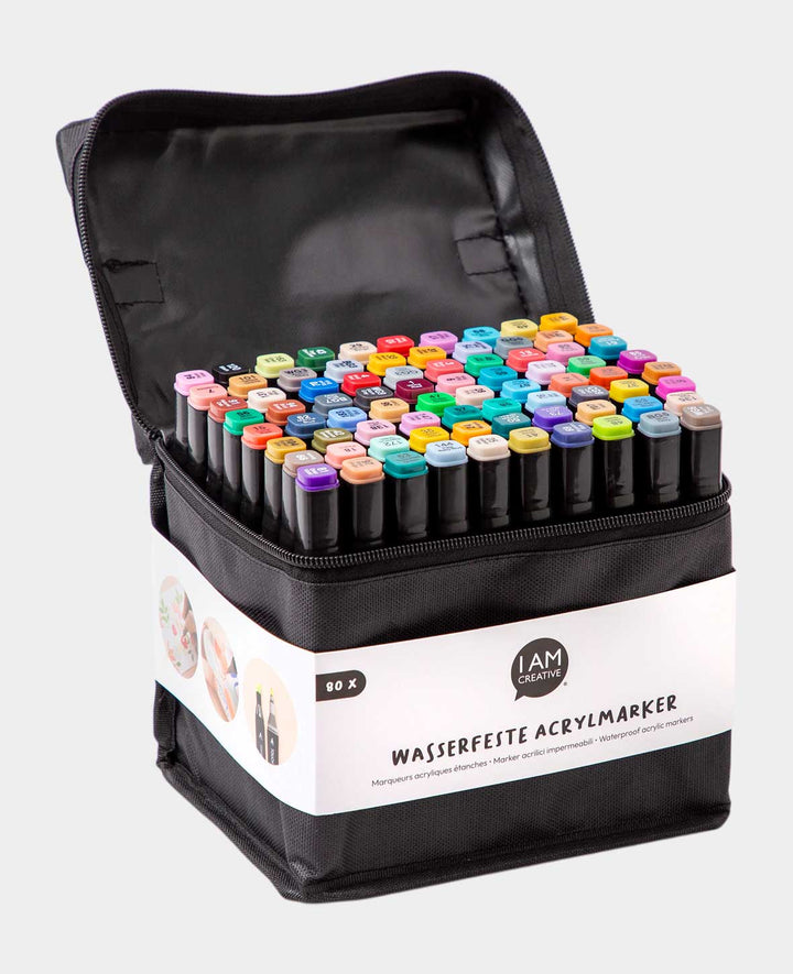 Waterproof Acrylic Felt Tip Pens, Dual Tip Markers + Carry Bag, 80 pcs.