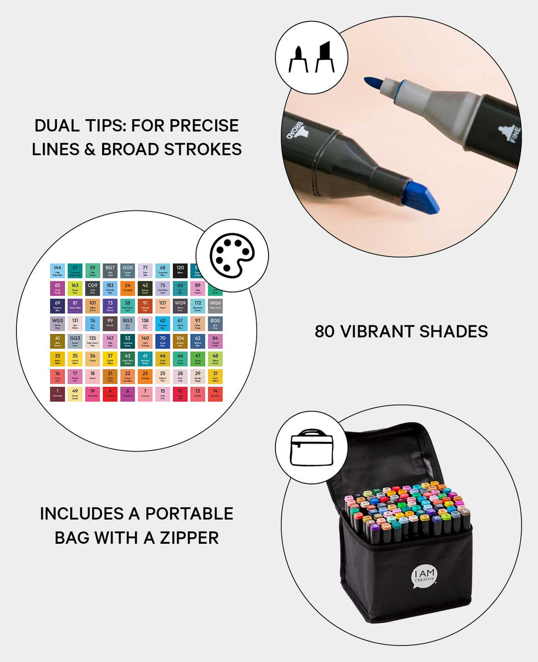 Waterproof Acrylic Felt Tip Pens, Dual Tip Markers + Carry Bag, 80 pcs.