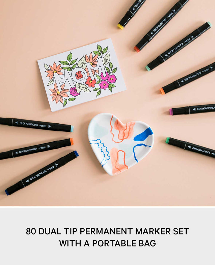 Waterproof Acrylic Felt Tip Pens, Dual Tip Markers + Carry Bag, 80 pcs.