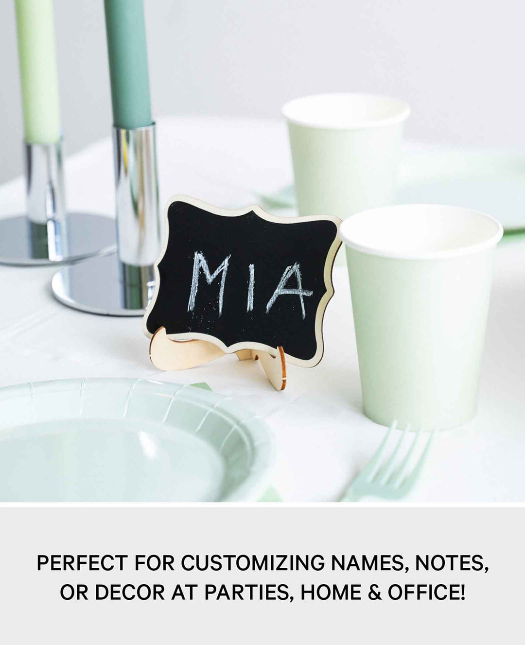 Mini Wooden Name Tags Decorative Chalkboard including Sponge + Chalk, 20 pcs.