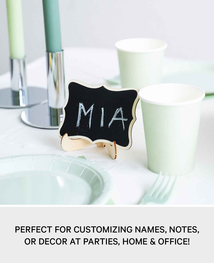 Mini Wooden Name Tags Decorative Chalkboard including Sponge + Chalk, 20 pcs.