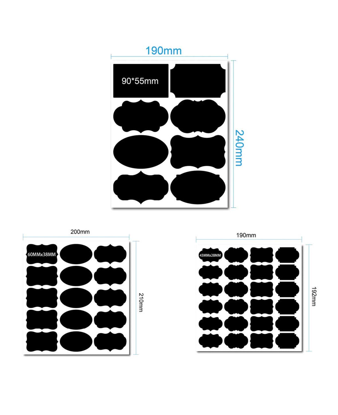 (282er) Etiketten Kreidetafel inkl. Marker – Schwarz
