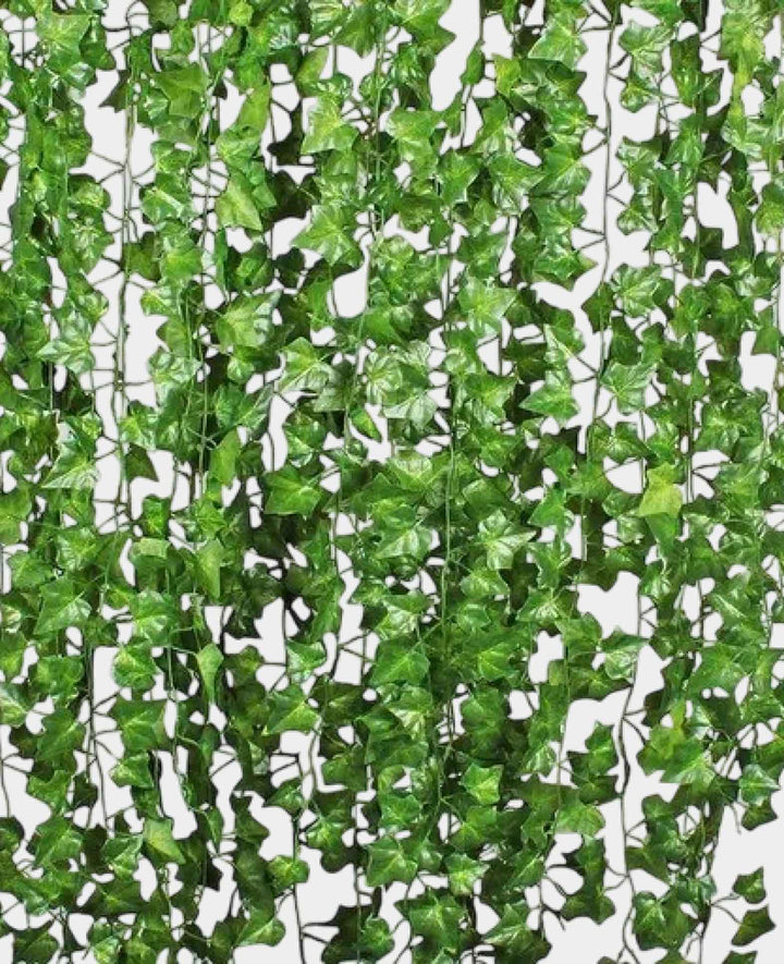 Guirlande de feuilles artificielles de lierre décoratif, vert, 220 cm, lot de 12