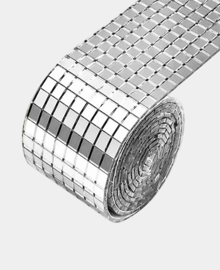 Autocollant décoratif miroir mosaïque, tapis miroir disco, argent, 1m/4cm