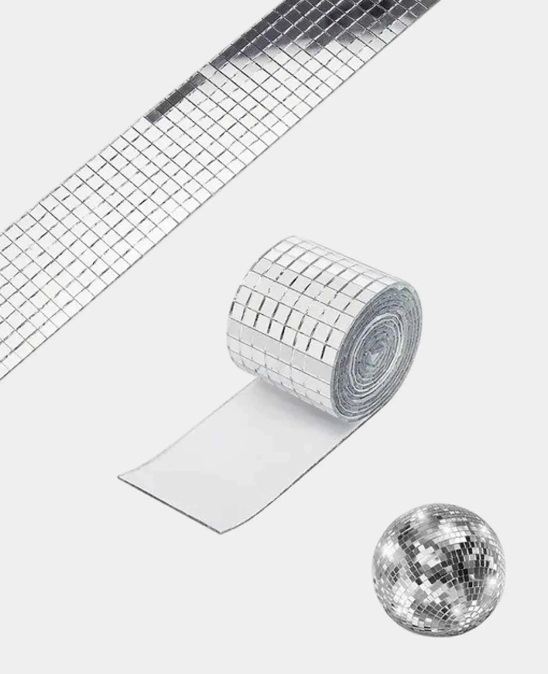 Autocollant décoratif miroir mosaïque, tapis miroir disco, argent, 1m/4cm