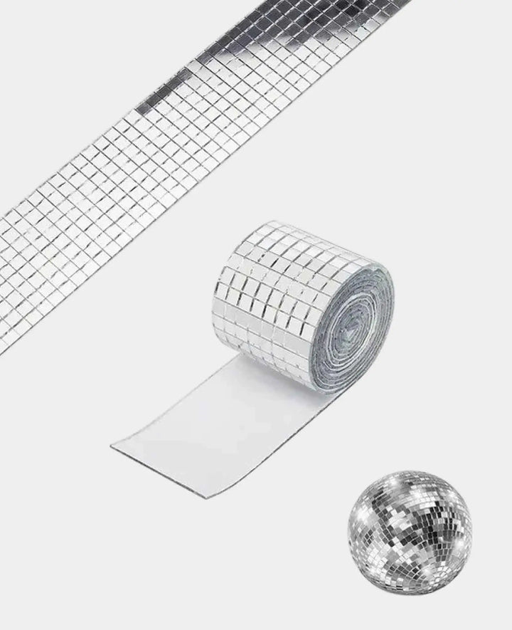 Autocollant décoratif miroir mosaïque, tapis miroir disco, argent, 1m/4cm