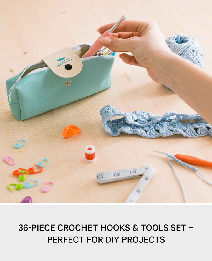 Crochet Craft Kit DIY Notions Needles with Measuring Tape + Case, 36 pcs.