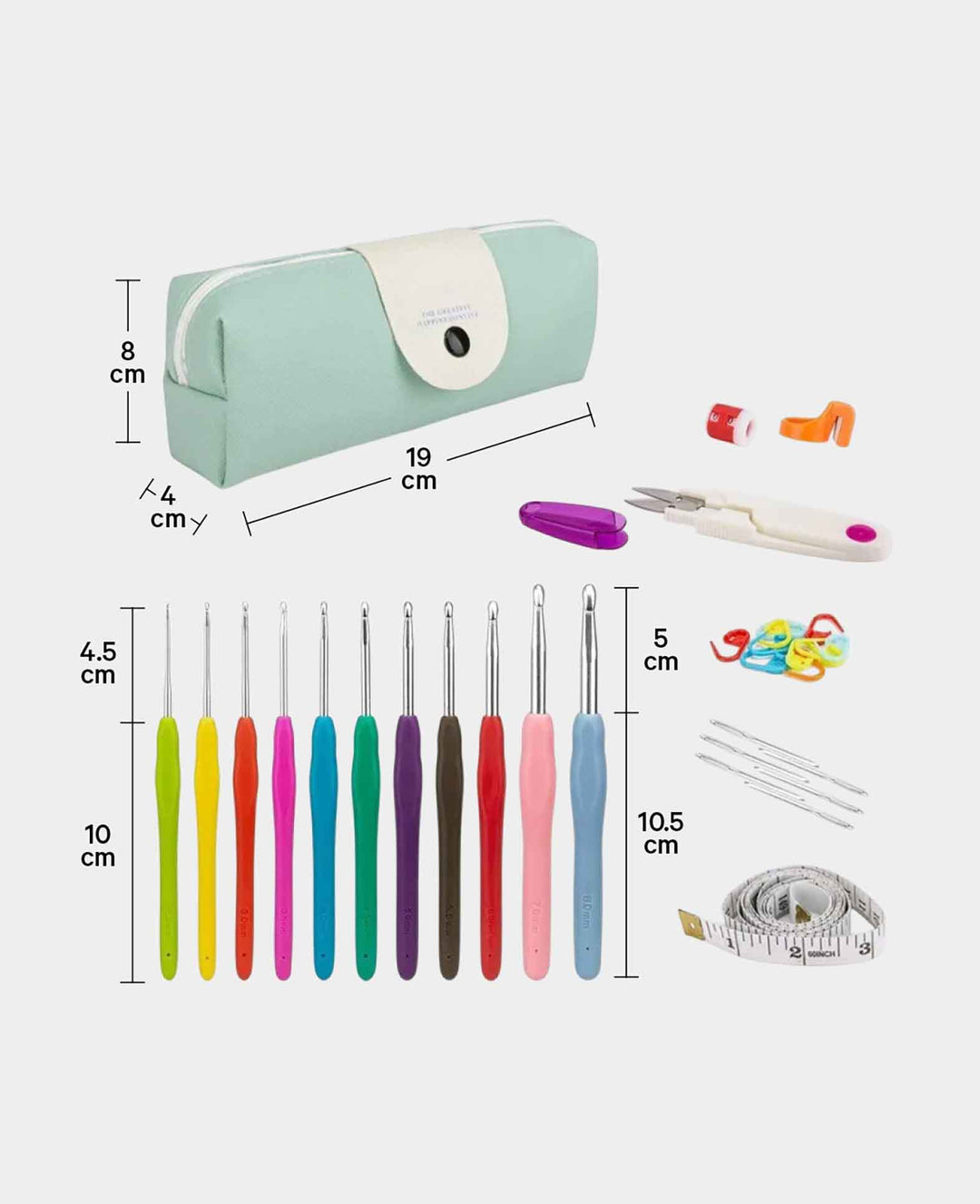 Crochet Craft Kit DIY Notions Needles with Measuring Tape + Case, 36 pcs.
