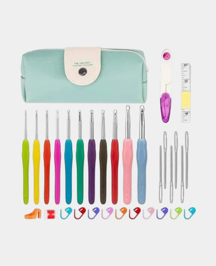 Crochet Craft Kit DIY Notions Needles with Measuring Tape + Case, 36 pcs.