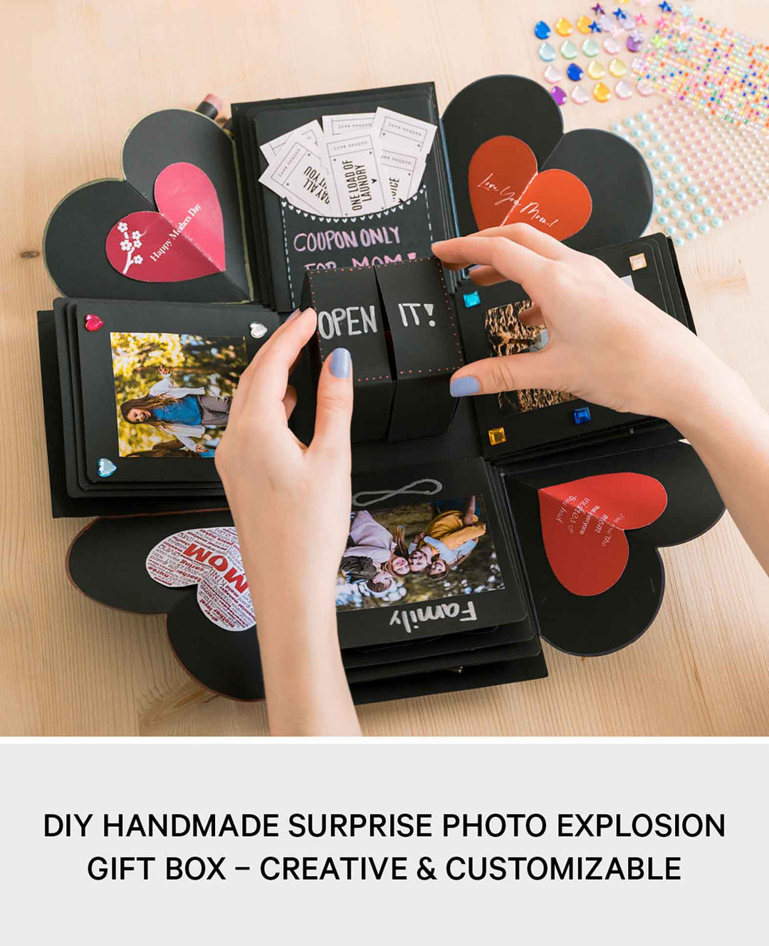 Boîte cadeau photo DIY faite à la main Boîte surprise - Noir