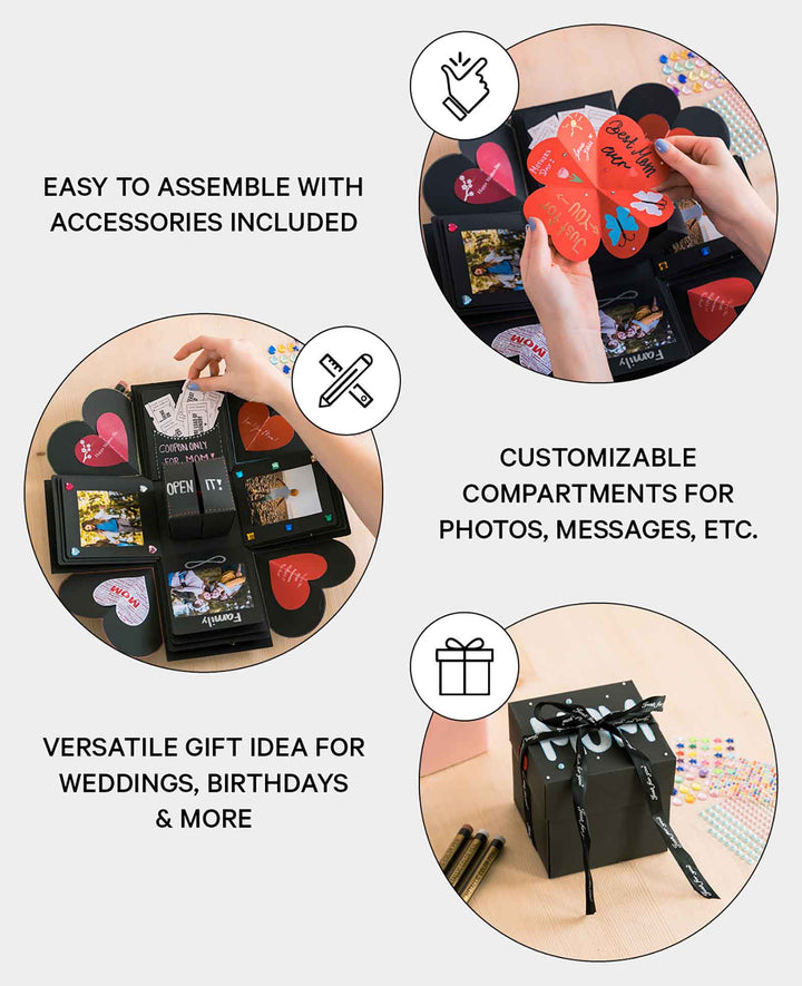 Boîte cadeau photo DIY faite à la main Boîte surprise - Noir