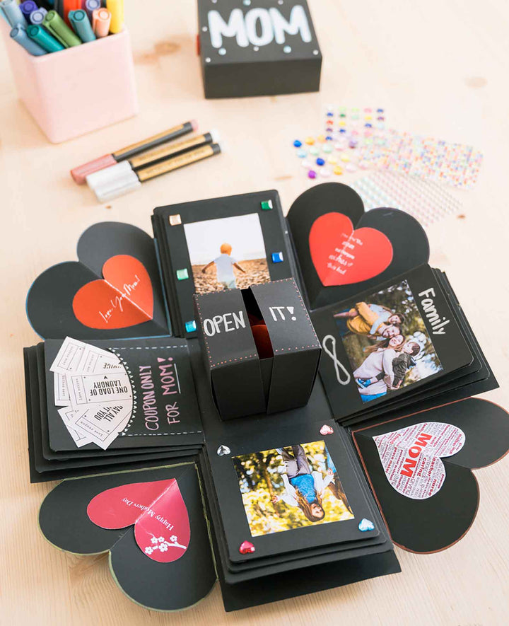 Boîte cadeau photo DIY faite à la main Boîte surprise - Noir