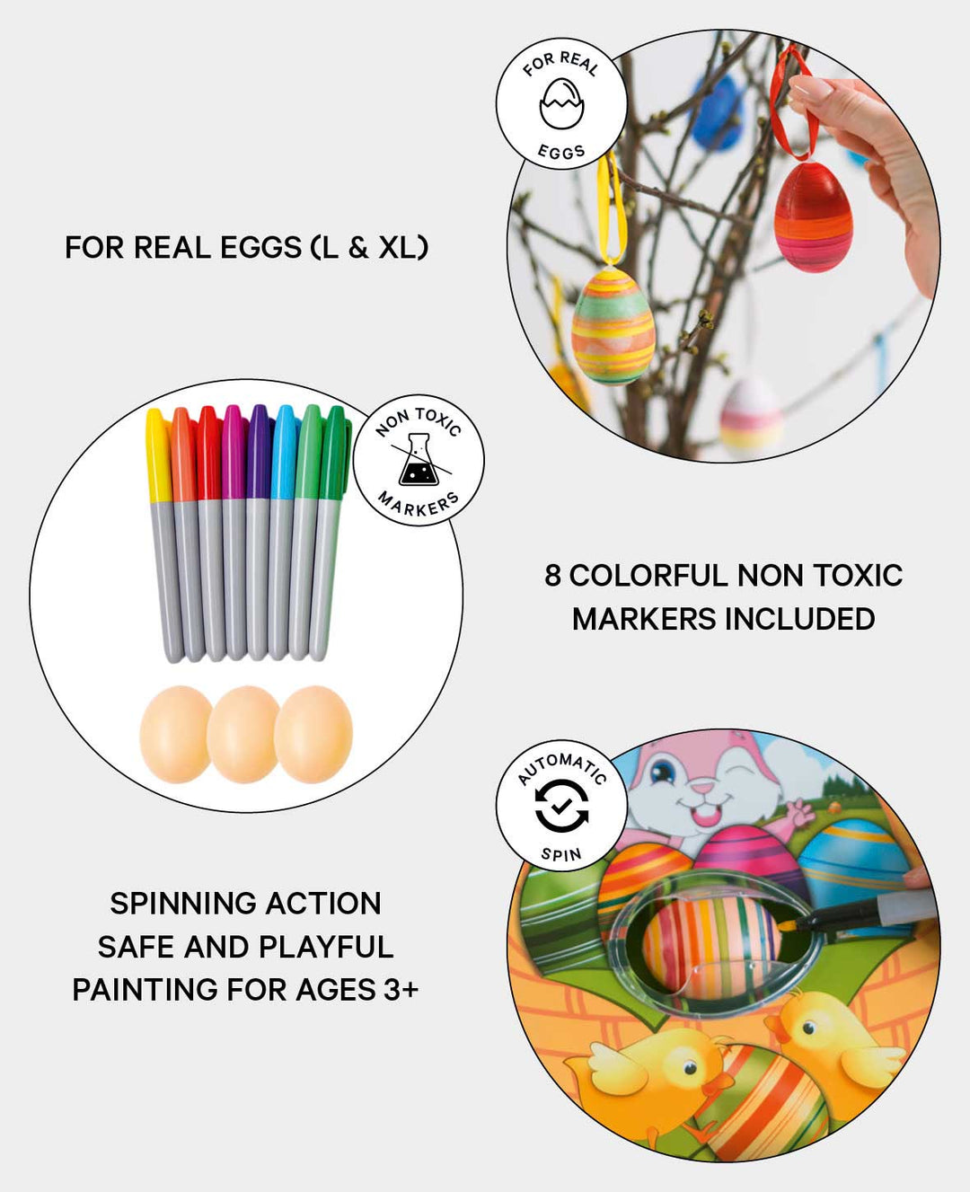 Eier Malmaschine Ostereier Mal Kit mit Spinner + Stifte, 12-tlg.
