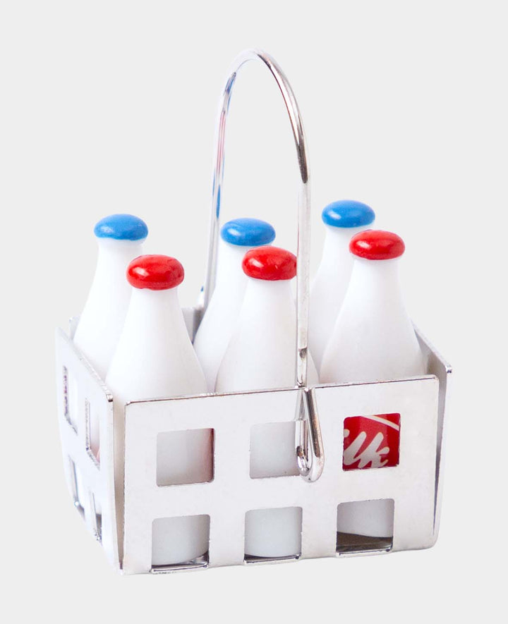 Miniature Milk Bottles in Metal Basket – For Crafts &amp; Play, 3 x 2 x 4.5 cm
