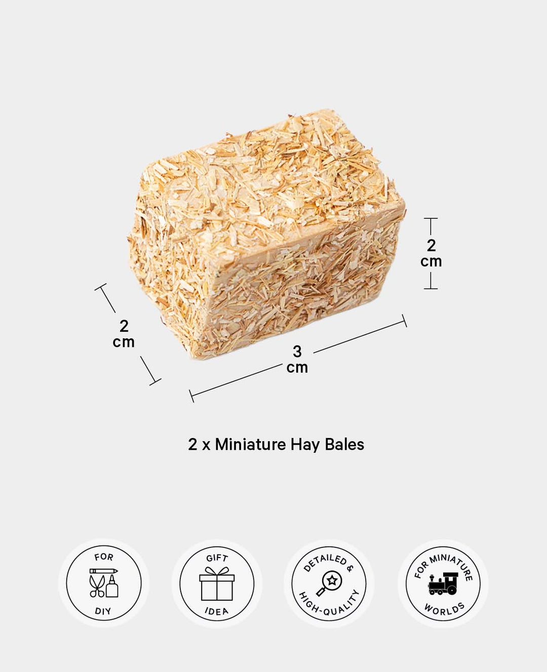 Miniature Hay Bales - For Crafts &amp; Play, 2 x 2 x 3 cm, 2 pcs.