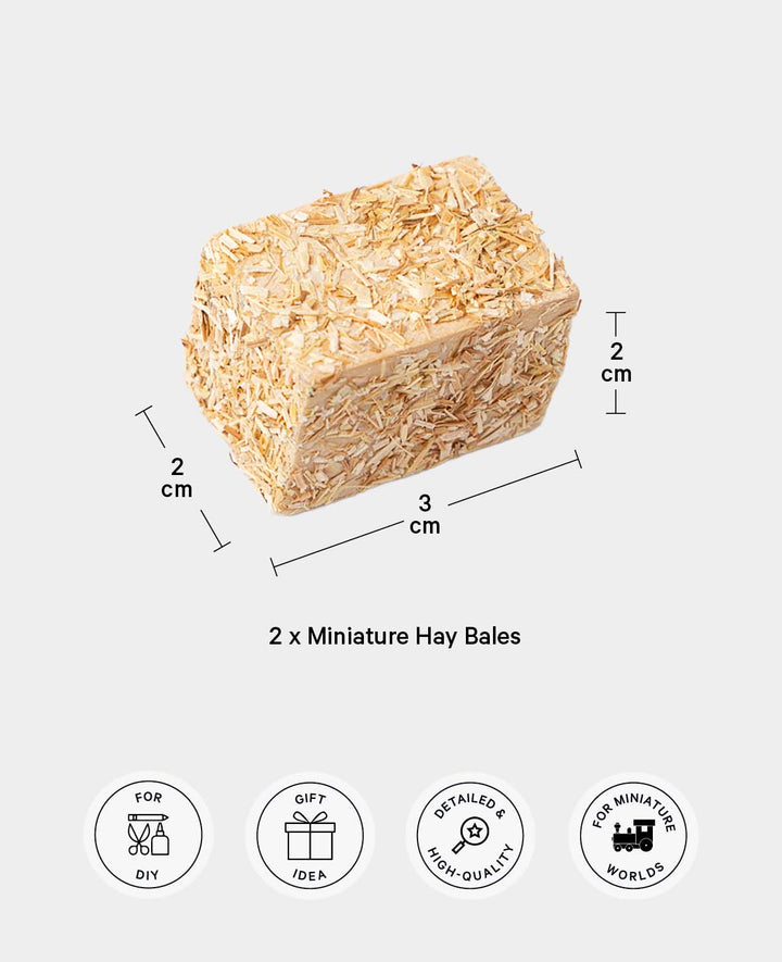 Miniature Hay Bales - For Crafts &amp; Play, 2 x 2 x 3 cm, 2 pcs.