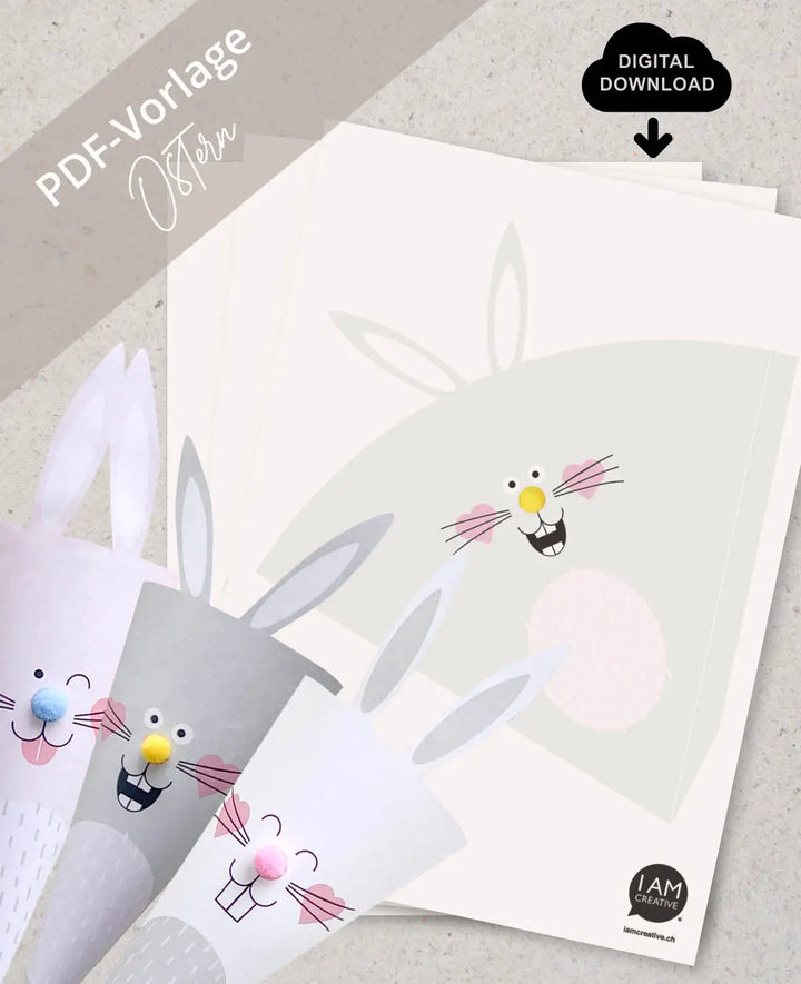 PDF template for download for bunny gift bags, A4 format