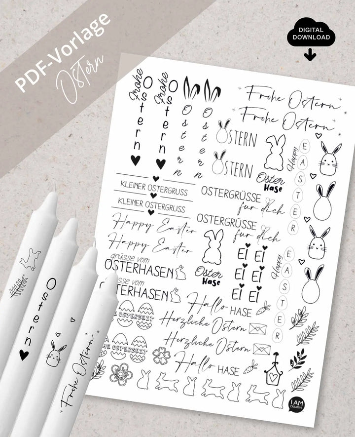 Downloadable PDF template for waterslide decals, Easter, A4 format