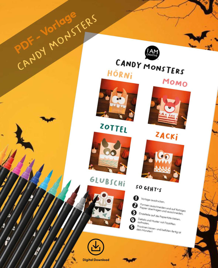 Candy Monsters Kit, inkl. PDF Vorlage zum Ausdrucken