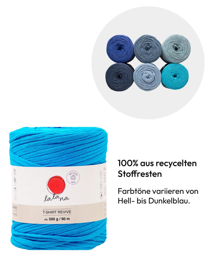 T-Shirt Revive light blue shades, Lalana Textilgarn zum Häkeln, Stricken, Knüpfen &amp; Makramee Projekte, Hellblau, ca. 5 mm x 90 m, ca. 500 g