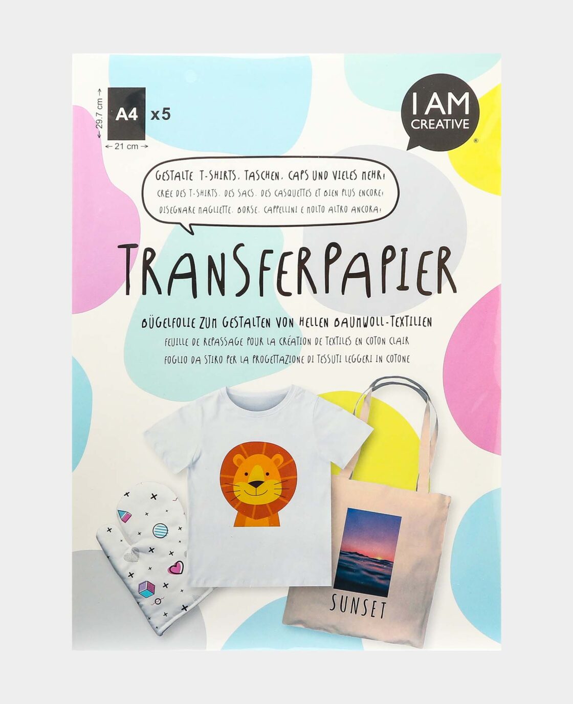 Transferpapier A4 21 x 29 7 cm Bugelfolie zum Gestalten von heller Baumwoll Textilien Transferfolie fur Tintenstrahldrucker und Laserdrucker 5 Stuck. I AM CREATIVE