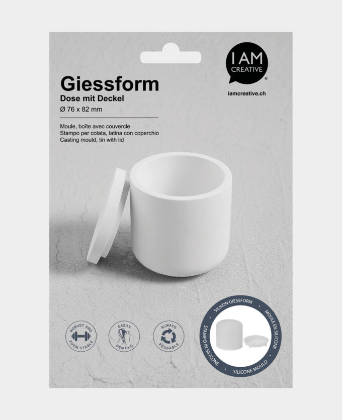 Silikon-Giessform für Dose mit Deckel, ca. ø 76 x 82 mm, Gussformen aus  hochwertigem Silikon zum Ausgiessen mit diversen Giessmassen, elastisch,  formstabil, Transparent, 1 Stück - I AM CREATIVE